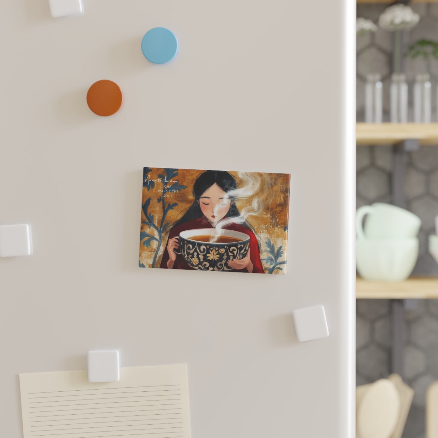 Rectangular Button Magnet "No matter the storm, chai warms the soul"