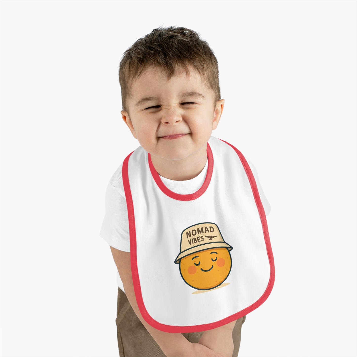 Nomad Vibes Baby Bib - Cute Contrast Trim Jersey Bib for Young Explorers