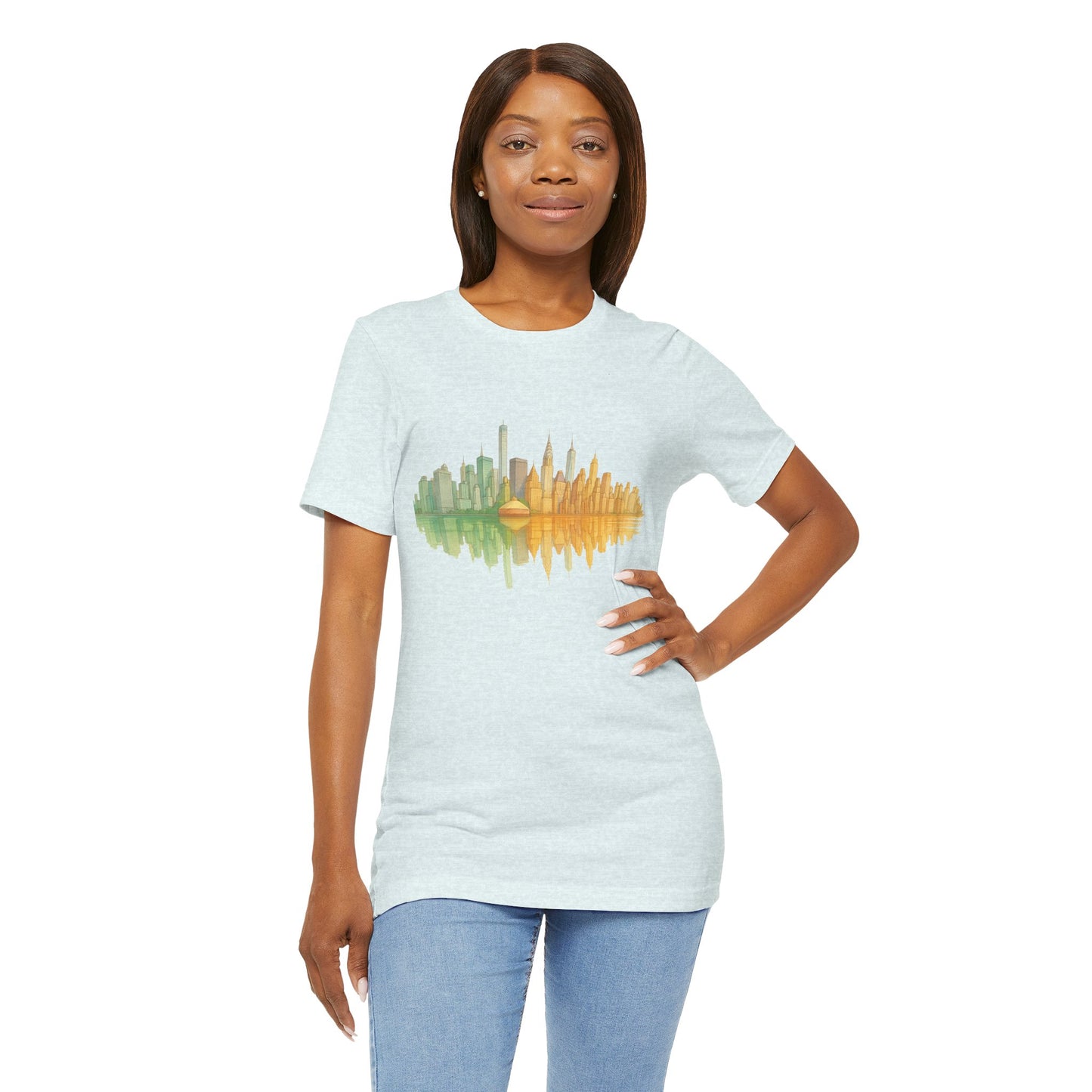 Urban Reflection Unisex Jersey Tee - Stylish Skyline Design