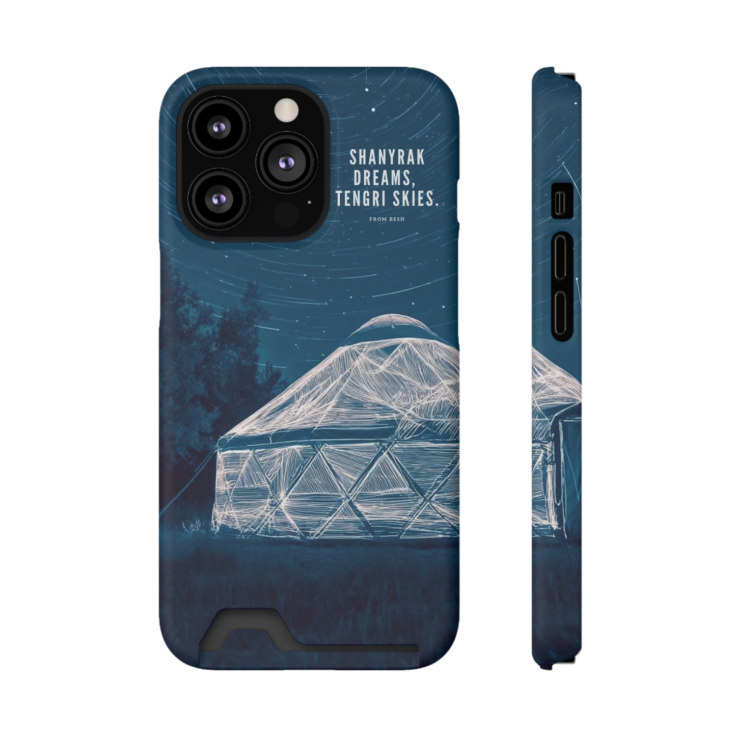 "Shanyrak Dreams, Tengri Skies" Phone Case with Card Holder - Unique Night Sky Design