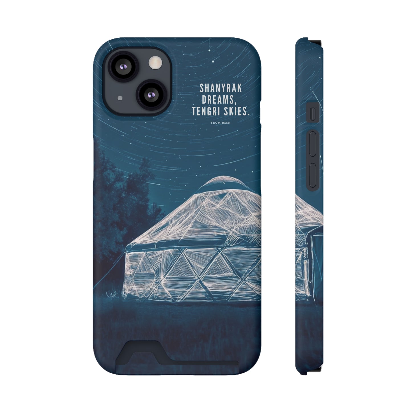 "Shanyrak Dreams, Tengri Skies" Phone Case with Card Holder - Unique Night Sky Design