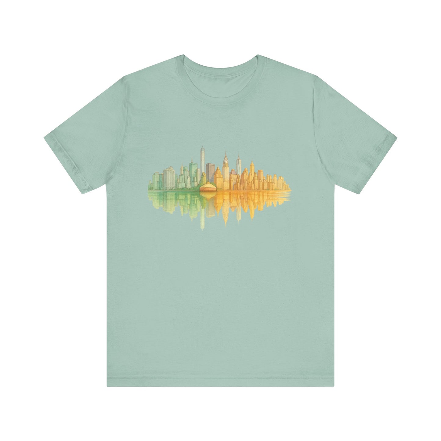 Urban Reflection Unisex Jersey Tee - Stylish Skyline Design