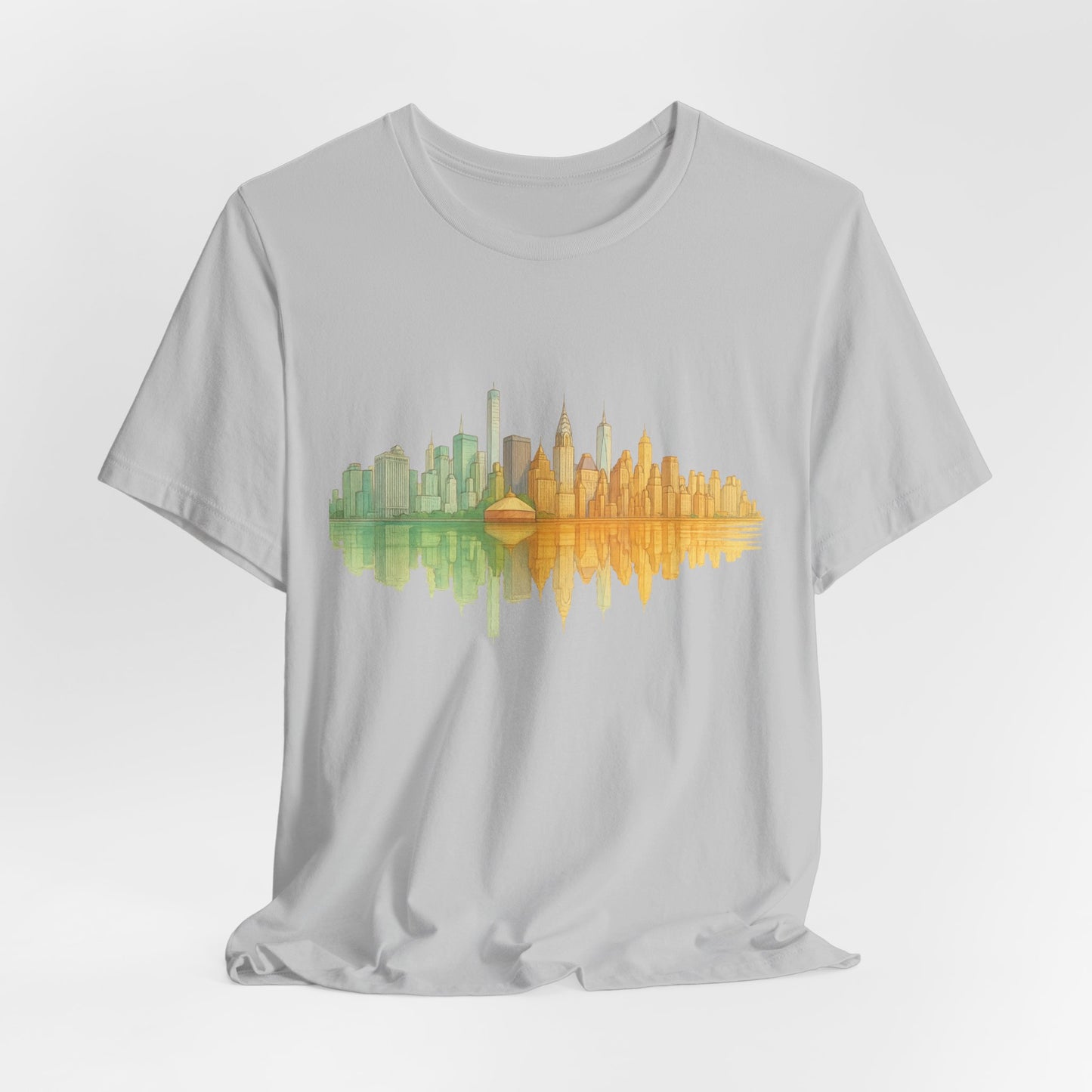 Urban Reflection Unisex Jersey Tee - Stylish Skyline Design