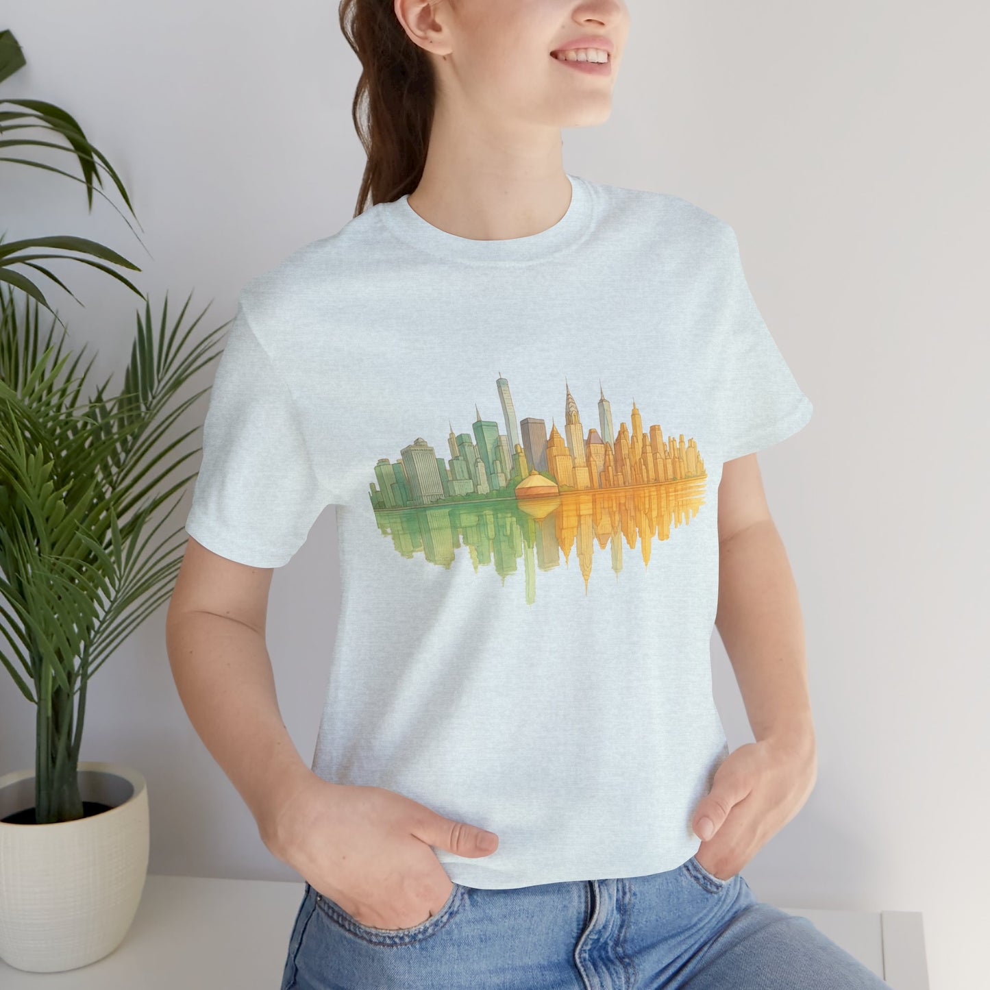 Urban Reflection Unisex Jersey Tee - Stylish Skyline Design