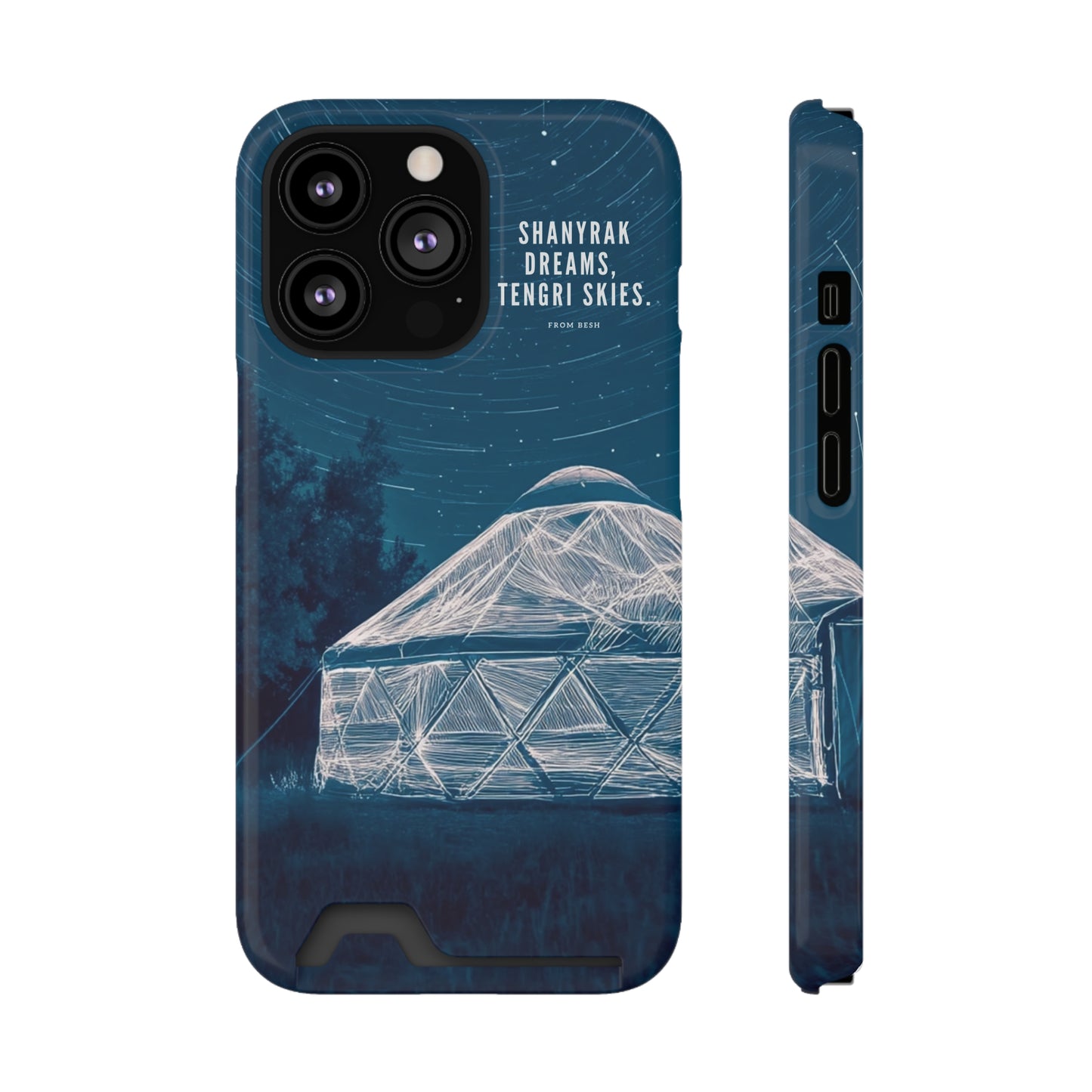 "Shanyrak Dreams, Tengri Skies" Phone Case with Card Holder - Unique Night Sky Design