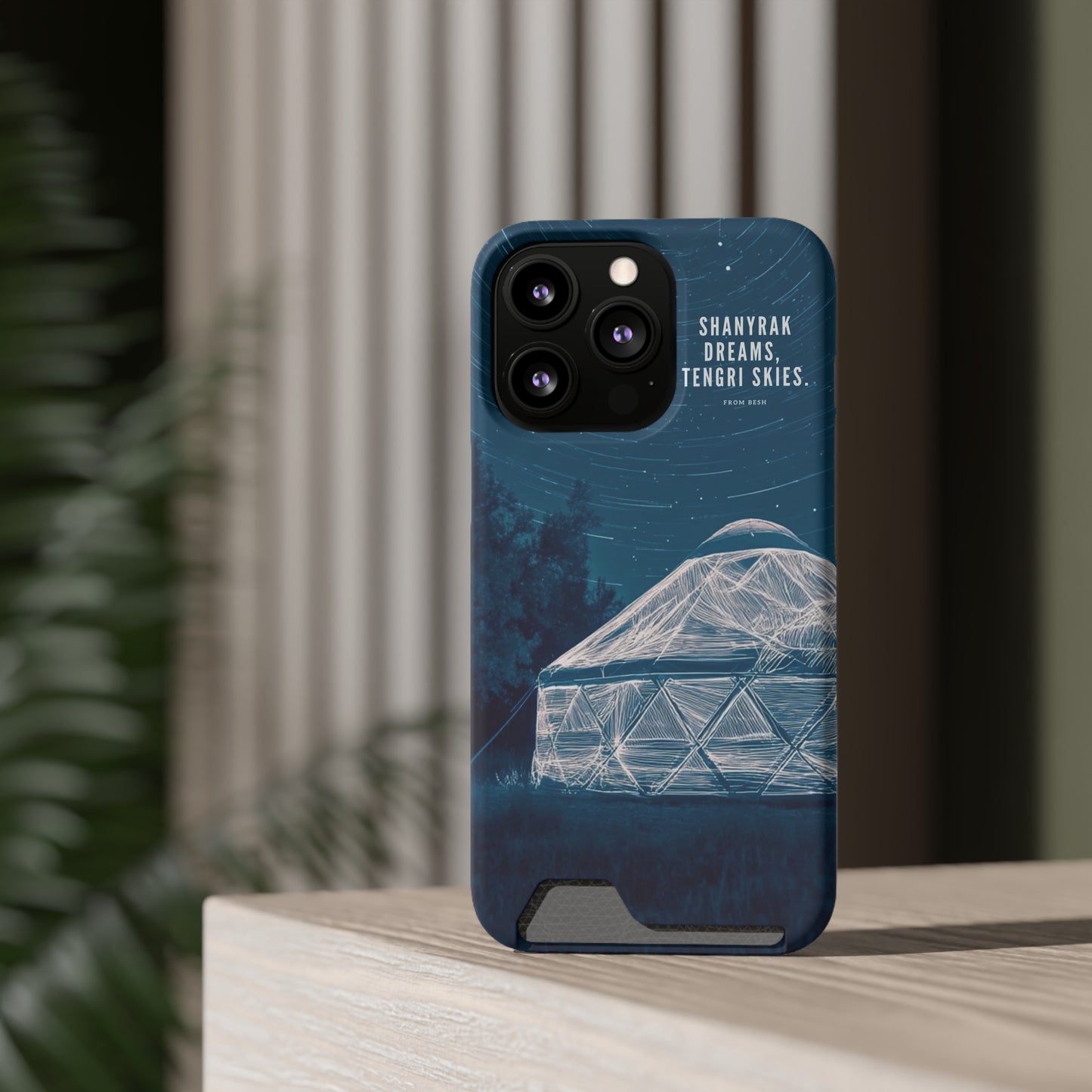 "Shanyrak Dreams, Tengri Skies" Phone Case with Card Holder - Unique Night Sky Design