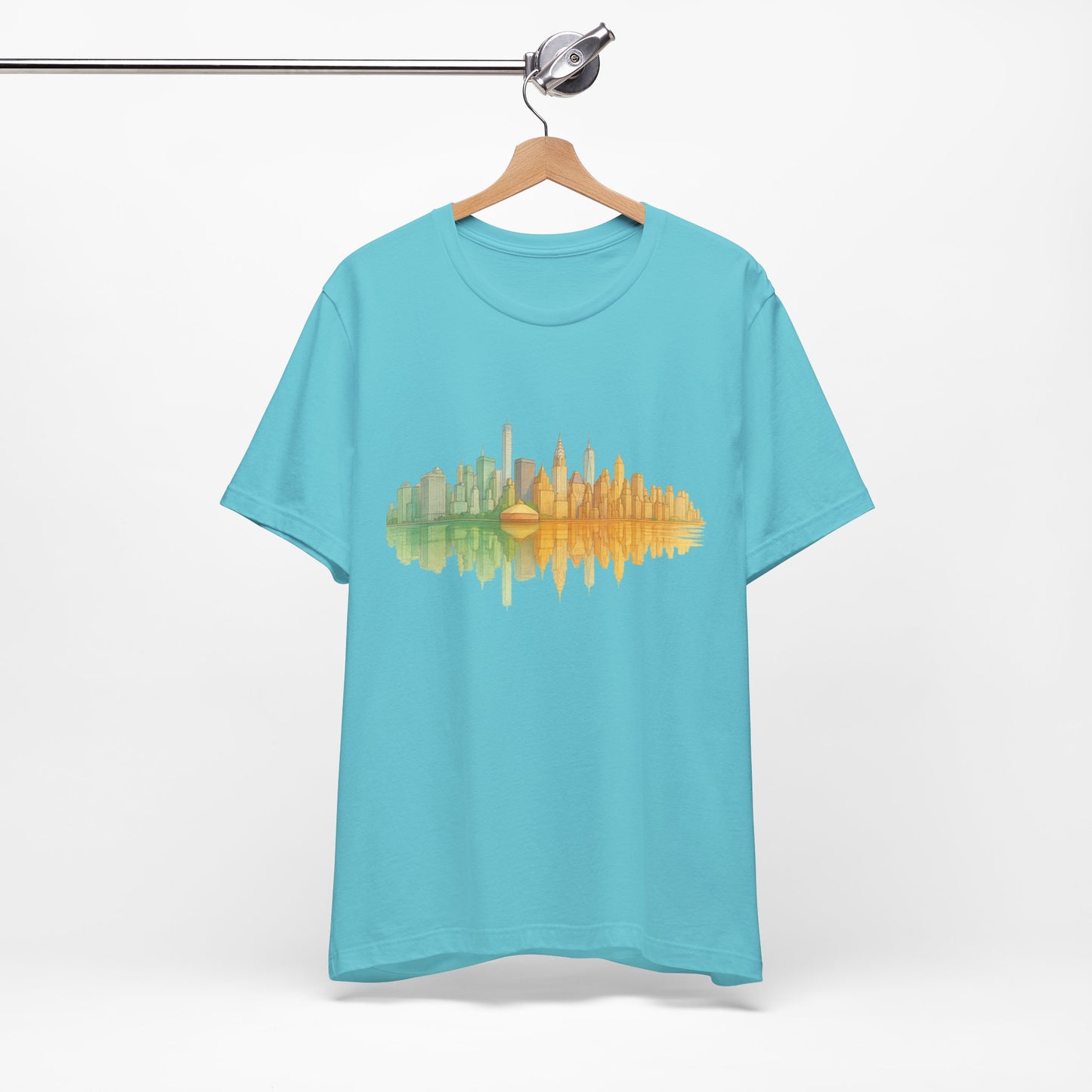 Urban Reflection Unisex Jersey Tee - Stylish Skyline Design