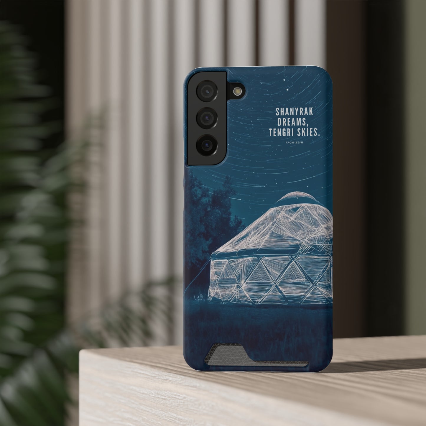 "Shanyrak Dreams, Tengri Skies" Phone Case with Card Holder - Unique Night Sky Design