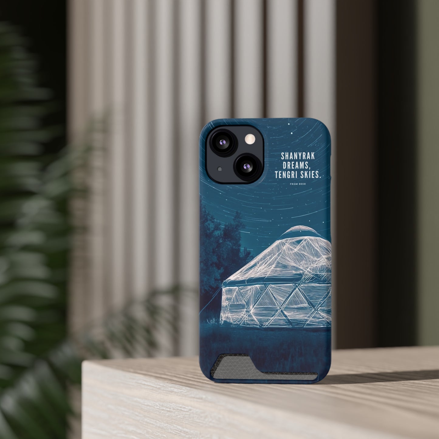 "Shanyrak Dreams, Tengri Skies" Phone Case with Card Holder - Unique Night Sky Design