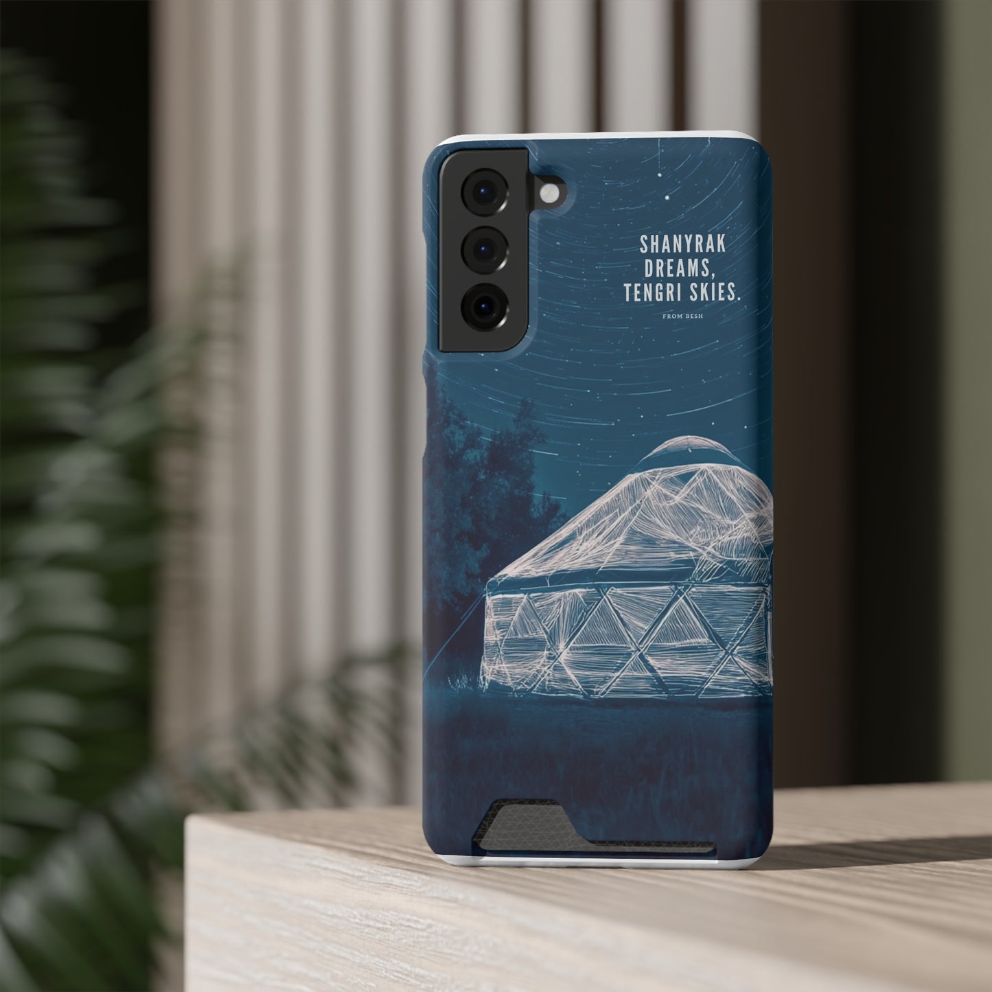 "Shanyrak Dreams, Tengri Skies" Phone Case with Card Holder - Unique Night Sky Design