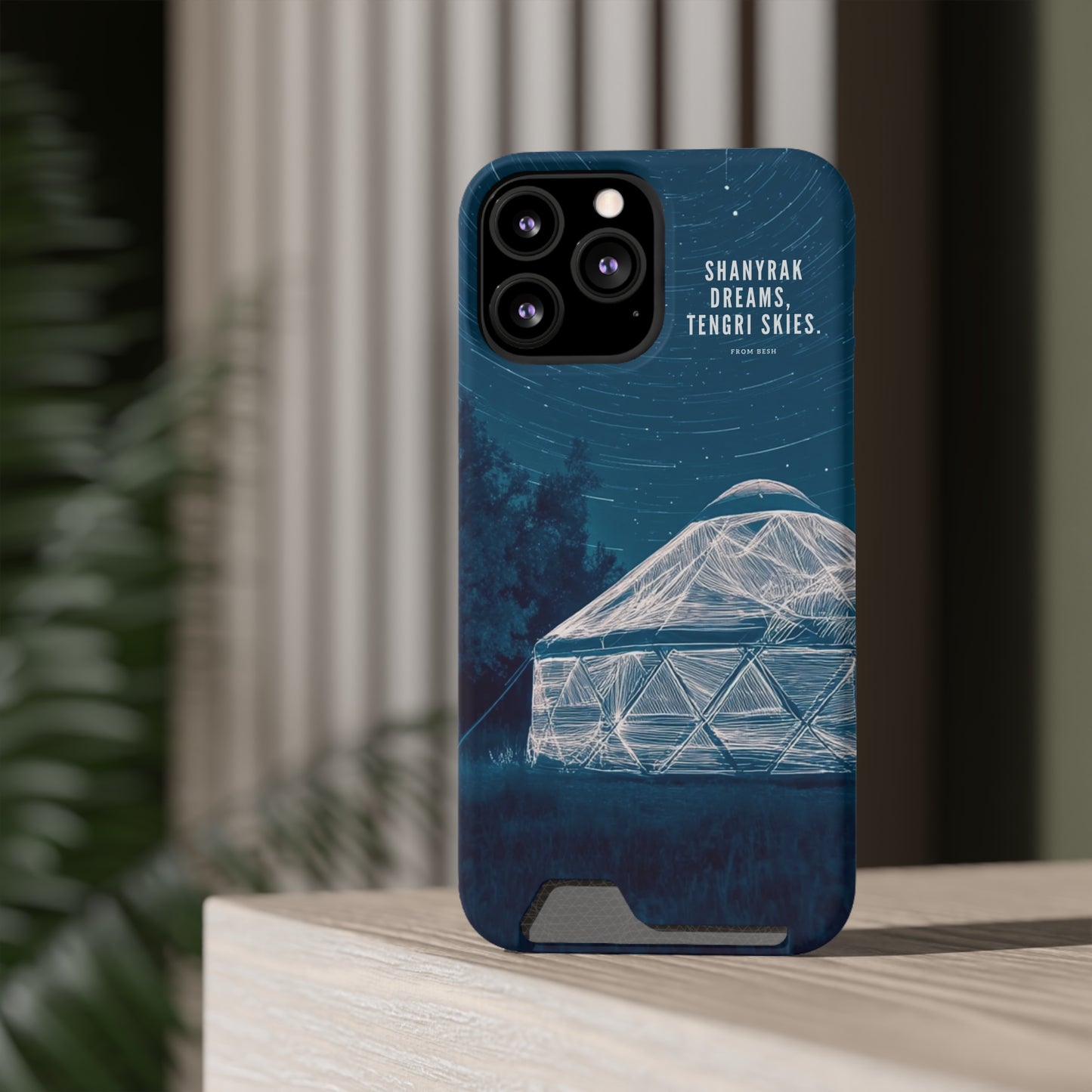 "Shanyrak Dreams, Tengri Skies" Phone Case with Card Holder - Unique Night Sky Design