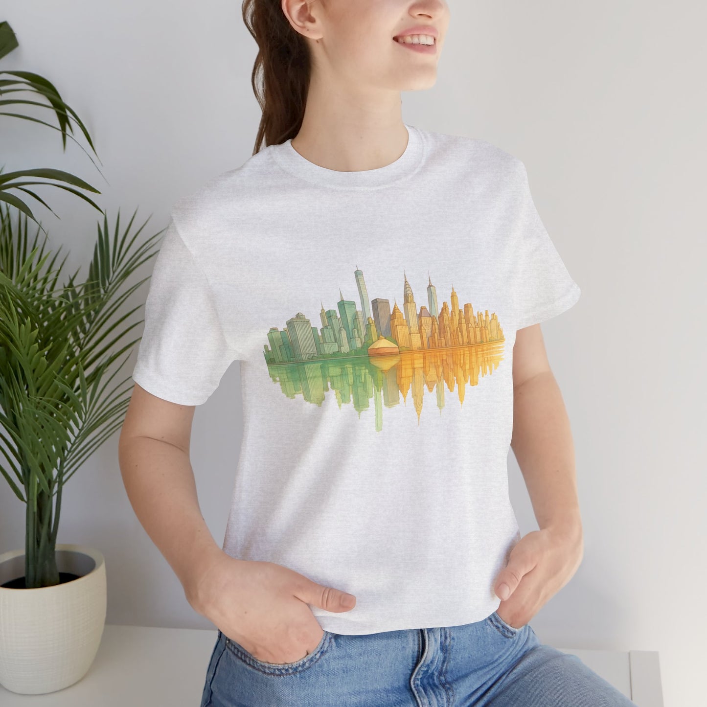 Urban Reflection Unisex Jersey Tee - Stylish Skyline Design