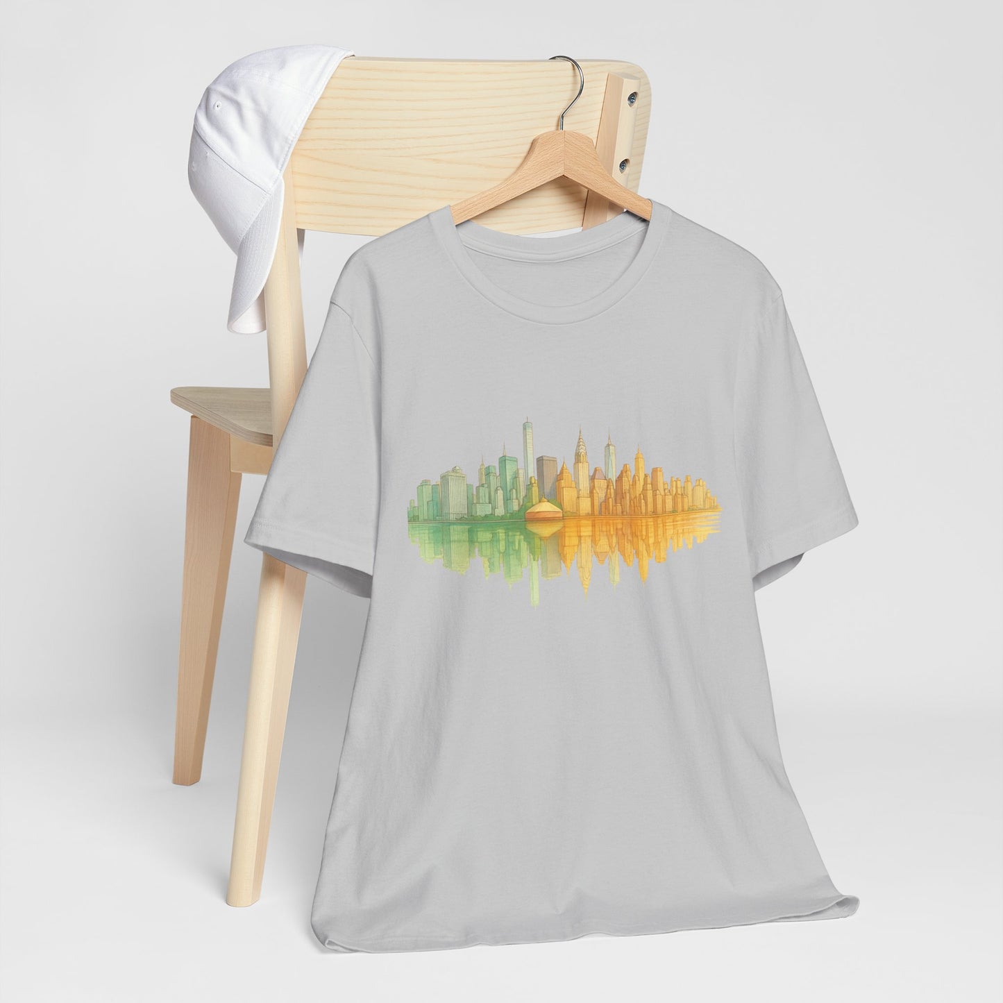 Urban Reflection Unisex Jersey Tee - Stylish Skyline Design