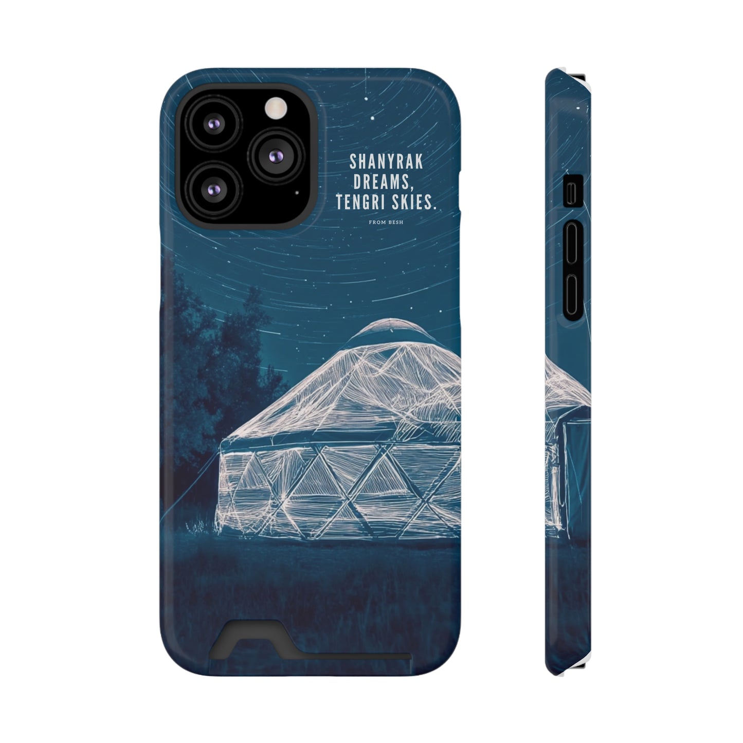 "Shanyrak Dreams, Tengri Skies" Phone Case with Card Holder - Unique Night Sky Design