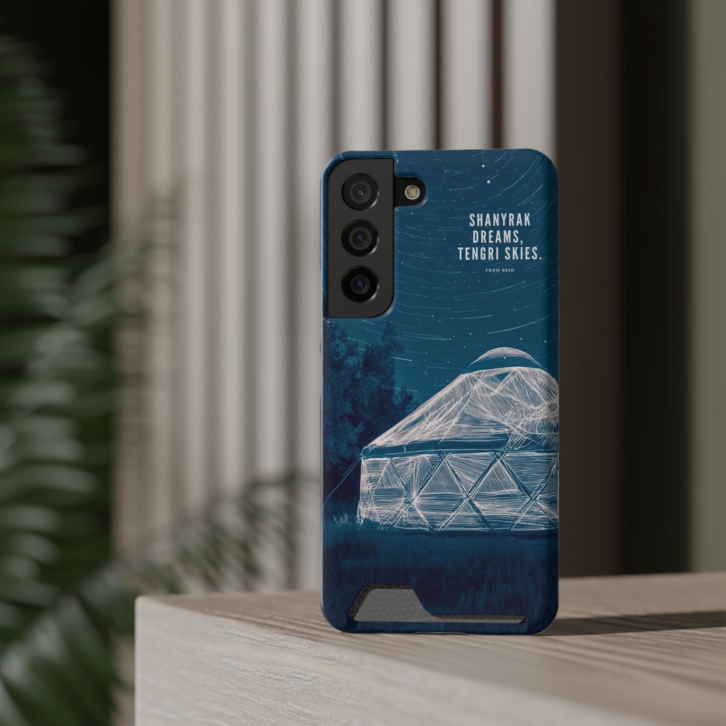 "Shanyrak Dreams, Tengri Skies" Phone Case with Card Holder - Unique Night Sky Design