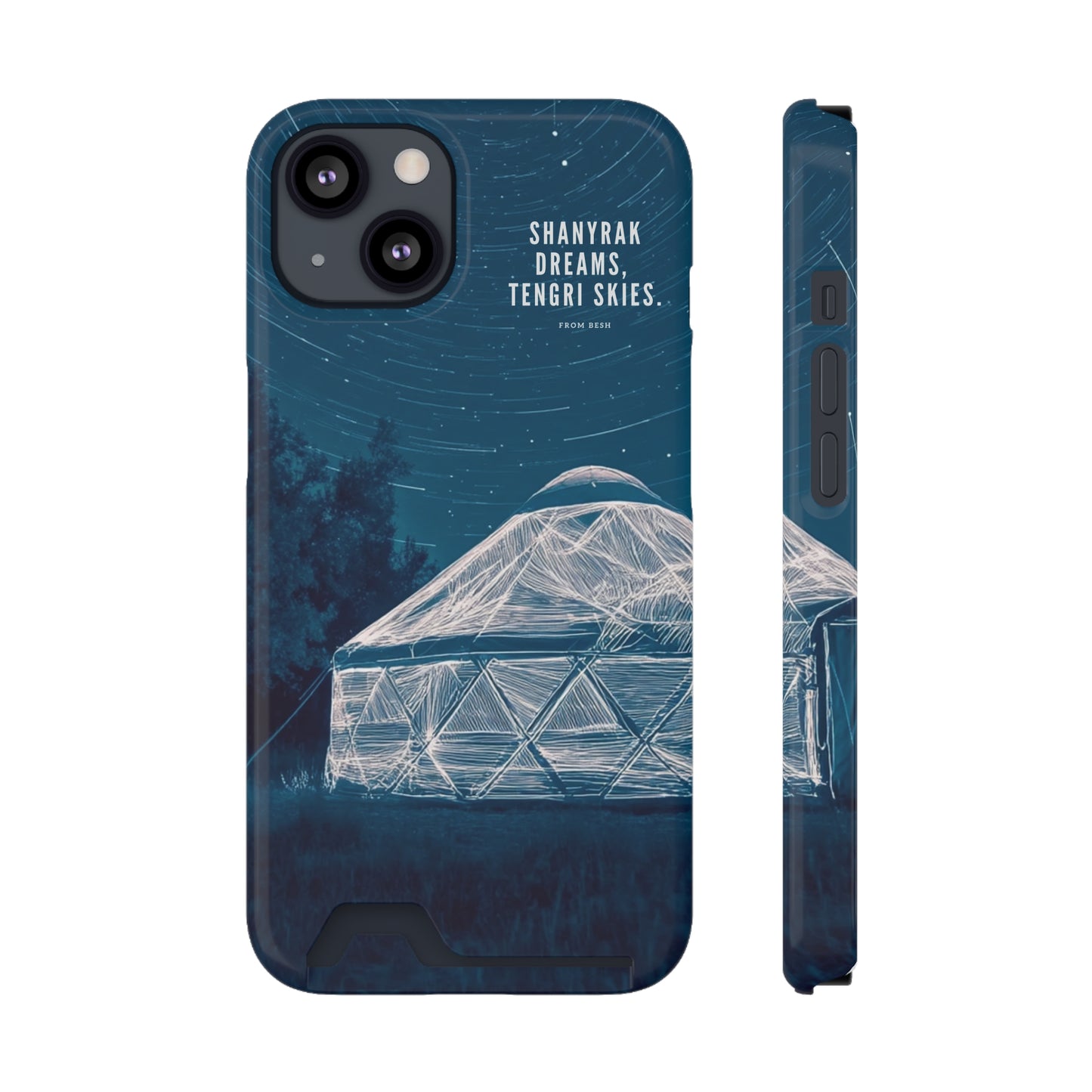 "Shanyrak Dreams, Tengri Skies" Phone Case with Card Holder - Unique Night Sky Design