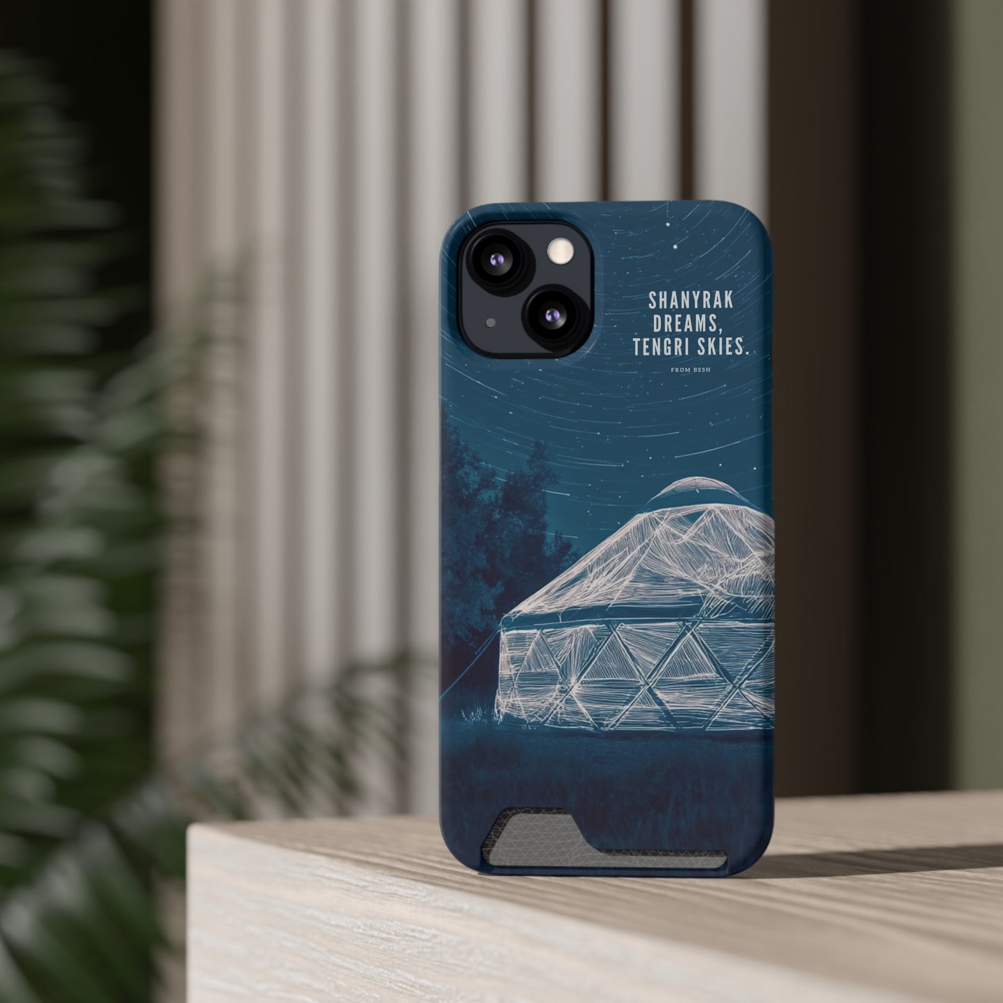 "Shanyrak Dreams, Tengri Skies" Phone Case with Card Holder - Unique Night Sky Design